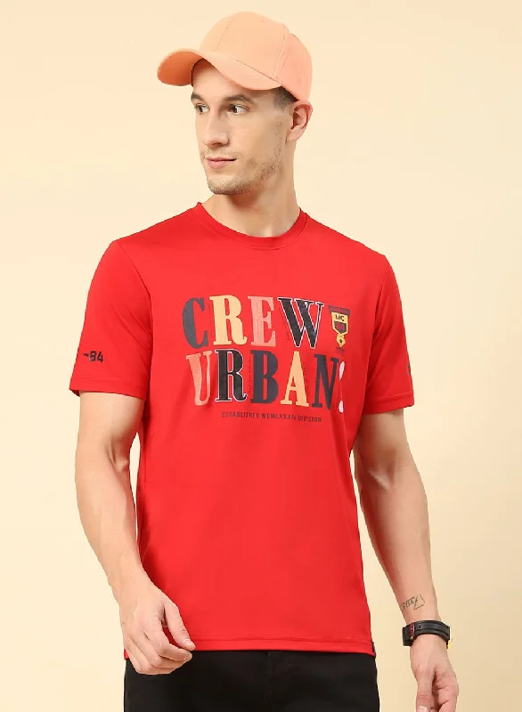 comfortable short sleeve shirts with patterns -Men Red Printed T-Shirt