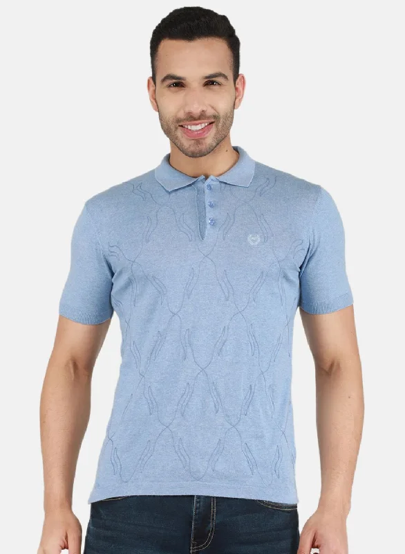 men’s stylish short sleeve shirts for work wear -Men Sky Blue Solid T-Shirt