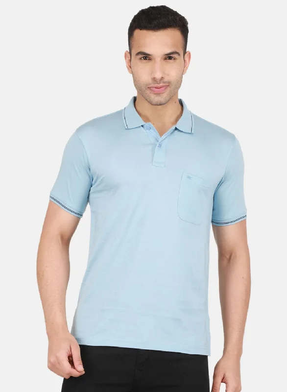 men’s comfortable and stylish short sleeve shirts -Men Sky Blue Solid T-Shirt