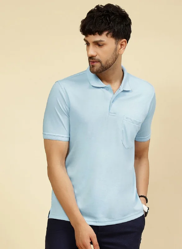 breathable and fashionable short sleeve t-shirts -Men Sky Blue Solid T-Shirt