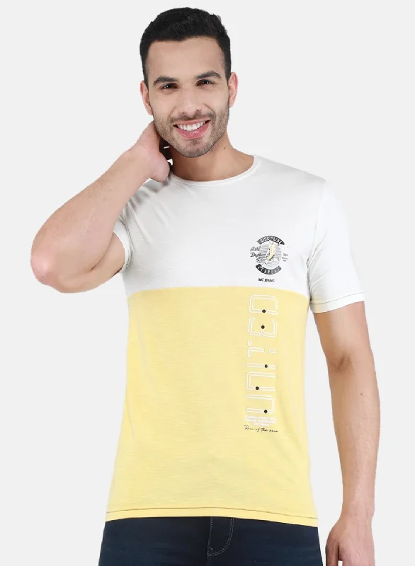 men’s casual short sleeve button shirts -Men Yellow Printed T-Shirt