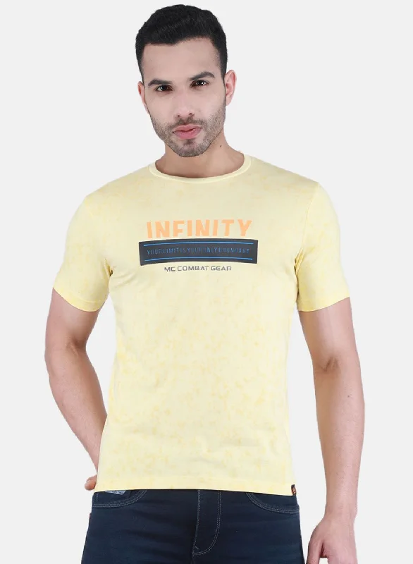 comfortable short sleeve polo shirts for vacation -Men Yellow Printed T-Shirt