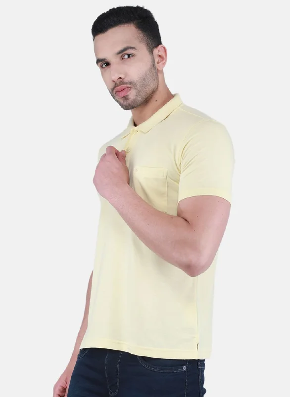 men’s versatile short sleeve shirts for office wear -Men Yellow Solid T-Shirt