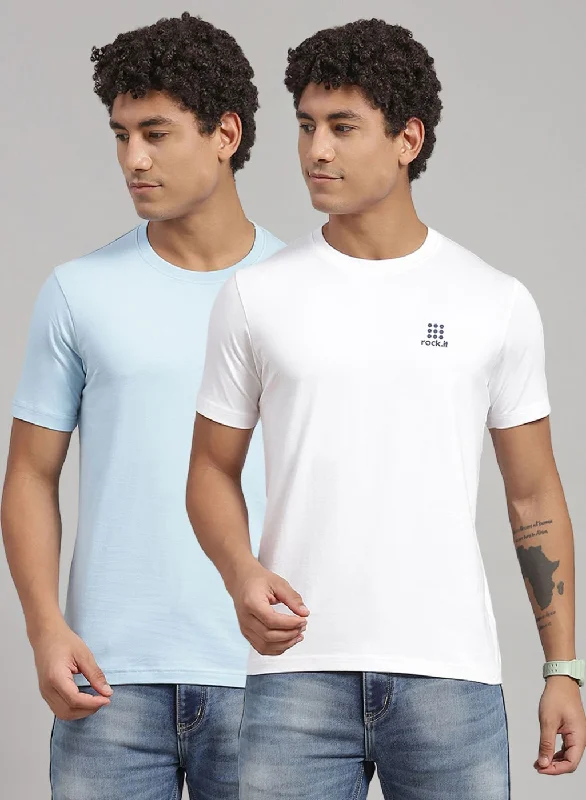 casual short sleeve shirts with modern designs -Men Blue Solid T-Shirt 2 Pc