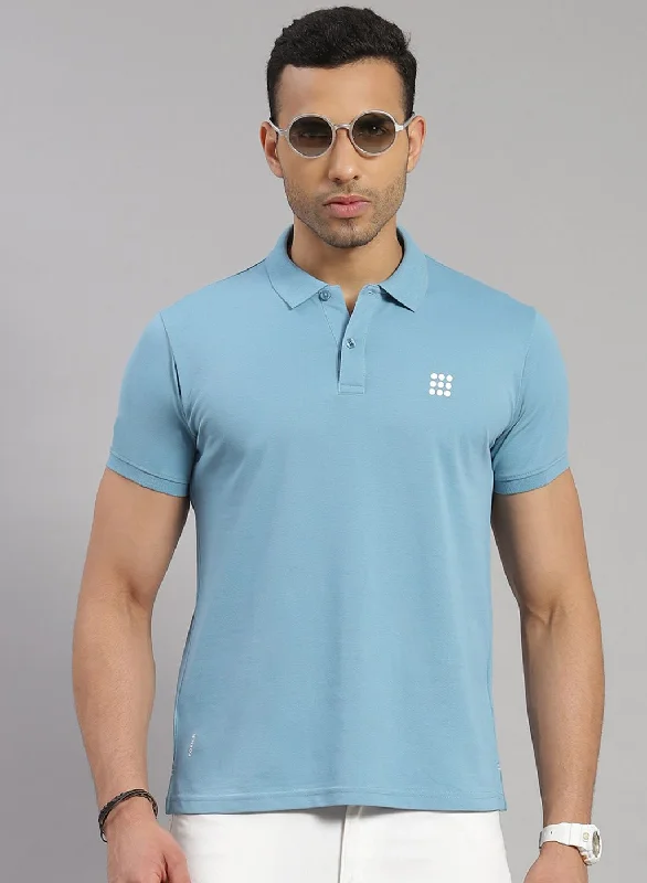 men’s classic short sleeve shirts for beach wear -Men Blue Solid T-Shirt