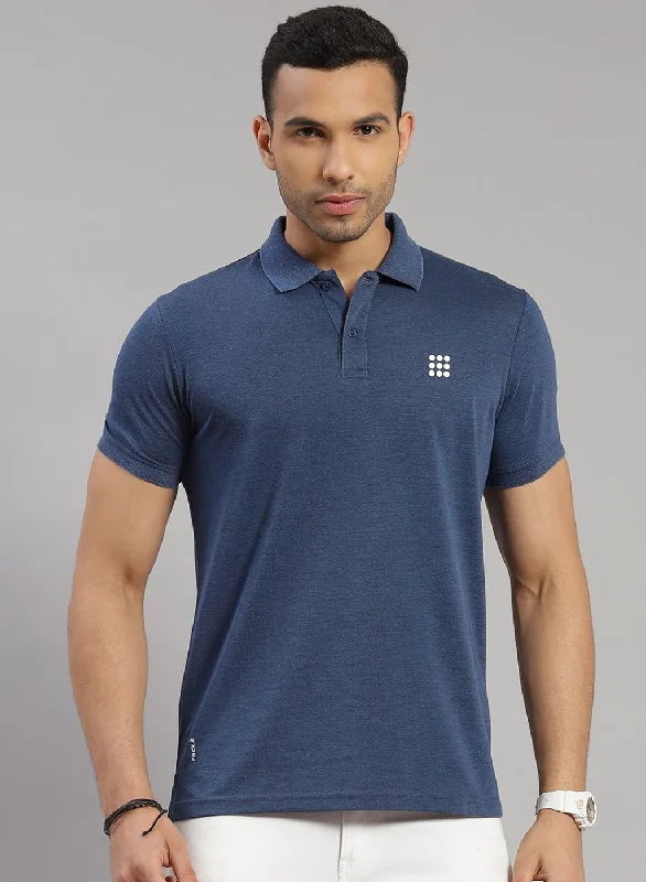 men’s stylish short sleeve shirts with logos -Men Blue Solid T-Shirt