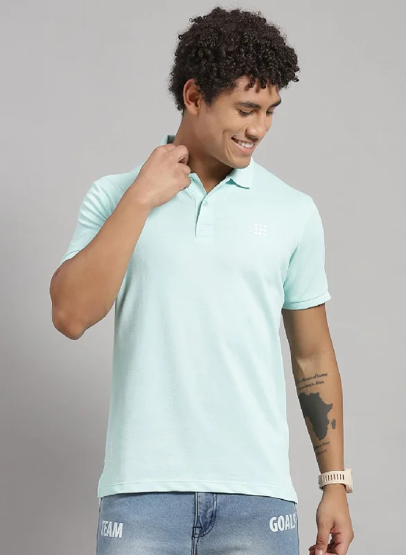 men’s printed short sleeve polo shirts for vacation -Men Blue Solid T-Shirt