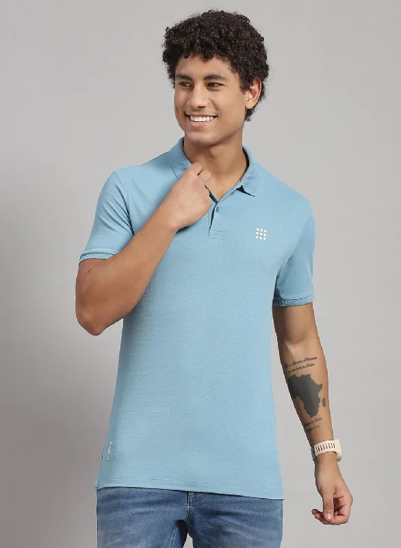 comfortable short sleeve shirts for everyday use -Men Blue Solid T-Shirt