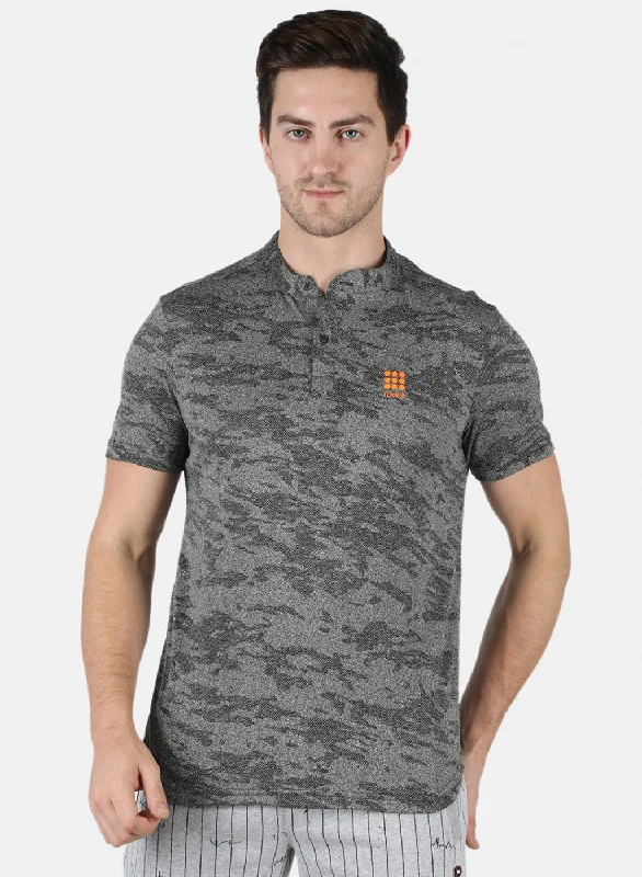 modern short sleeve shirts for fashion-forward men -Men Grey Self Design Collar T-Shirt