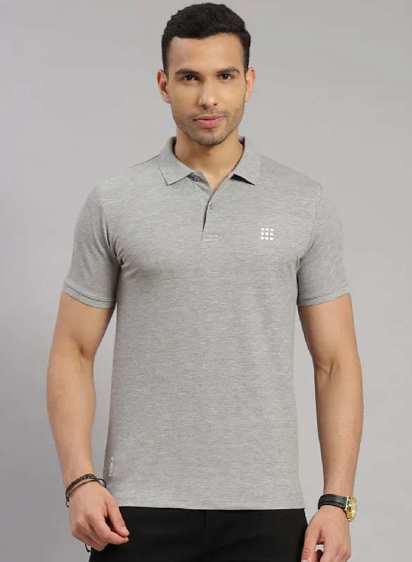 breathable short sleeve t-shirts for men’s sports -Men Grey Solid T-Shirt