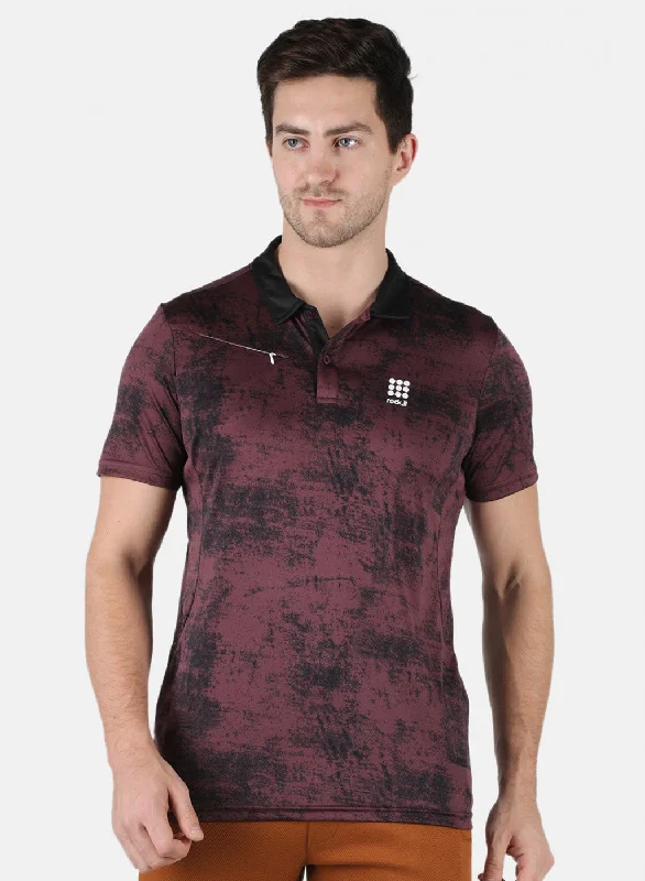 stylish short sleeve shirts for weekend wear -Men Maroon Self Design Collar T-Shirt