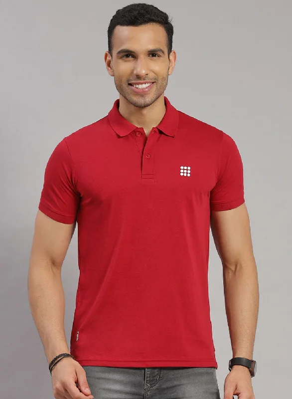 cool short sleeve polo shirts for men -Men Maroon Solid T-Shirt