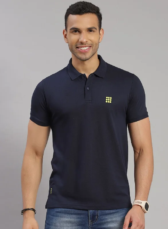 comfortable short sleeve polo shirts for hot weather -Men NAvy Blue Solid T-Shirt