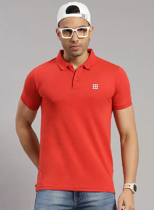 comfortable short sleeve shirts for summer trips -Men Orange Solid T-Shirt