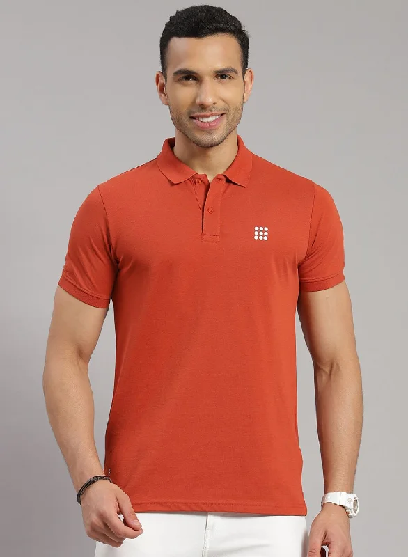 men’s relaxed short sleeve shirts for hot weather -Men Orange Solid T-Shirt