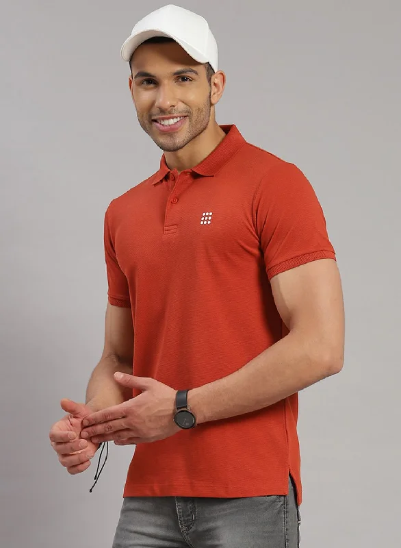 comfortable men’s short sleeve work shirts -Men Rust Orange Solid T-Shirt