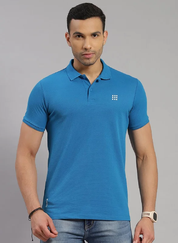 men’s stylish short sleeve shirts for office wear -Men Turquoise Blue Solid T-Shirt