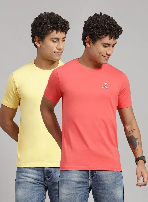 versatile short sleeve shirts for travel wear -Men Yellow Solid T-Shirt 2 Pc