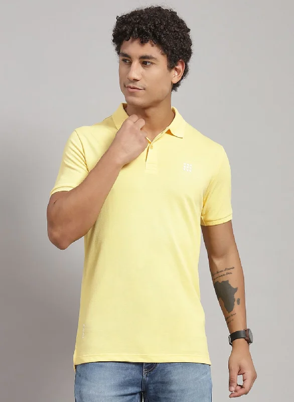 cool short sleeve shirts for summer parties -Men Yellow Solid T-Shirt