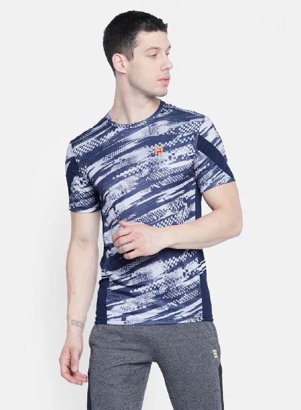 men’s stylish short sleeve shirts for casual outfits -Mens NAvy Blue Printed T-Shirt