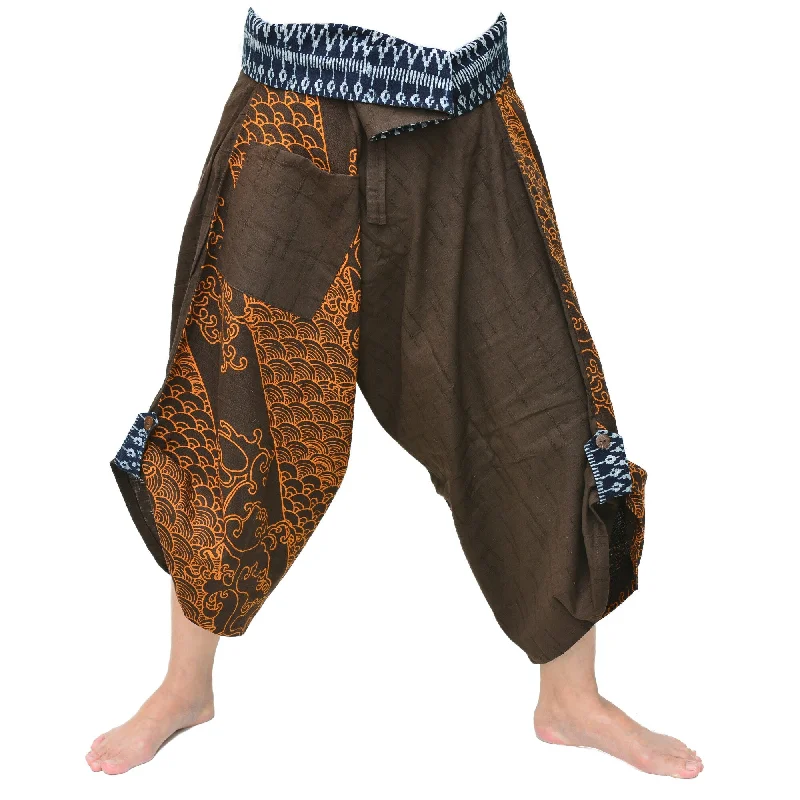 Men's pants for forest trips-Samurai Pants Yoga Pants Ninja Pants Men Women Fish Scales Brown