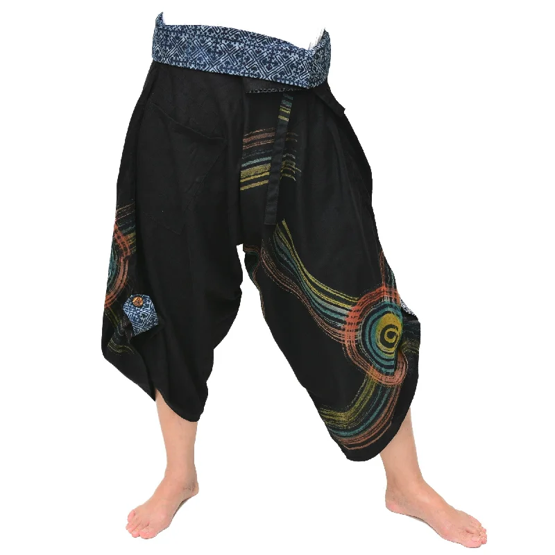 Men's pants with clean cuffs-Samurai Pants Yoga Pants Ninja Pants Men Women Hand Painted Black