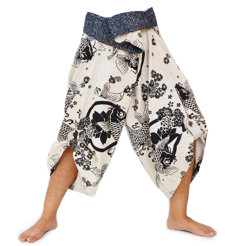 Men's pants with constant design-Samurai Pants Yoga Pants Ninja Pants Men Women Unique Pants Beige