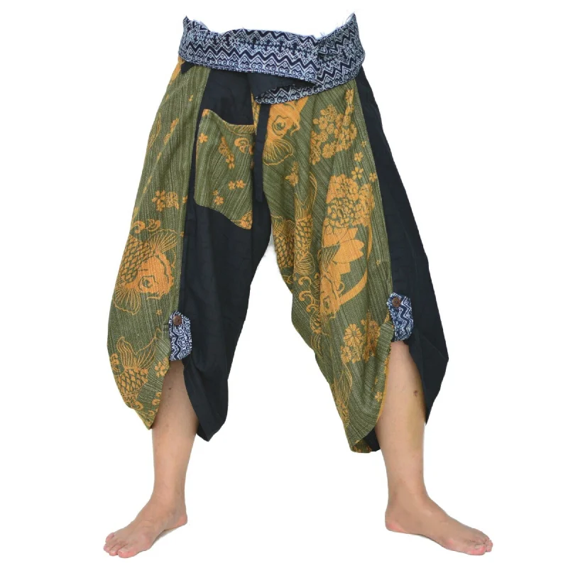 Men's pants with pull cord-Samurai Pants Yoga Pants Ninja Pants Men Women Unique Pants Black Green