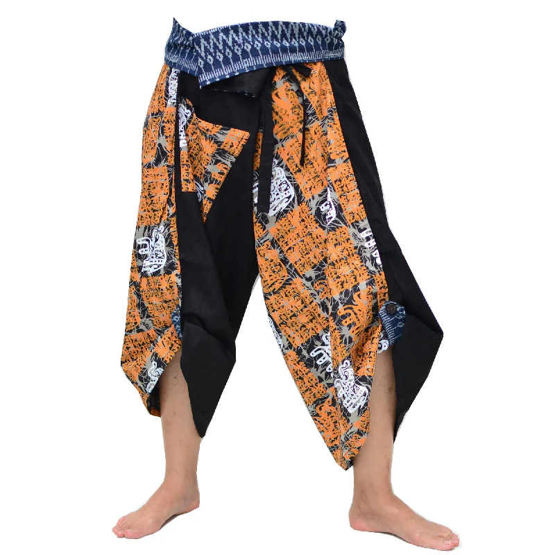 Men's pants for soft comfort-Samurai Pants Yoga Pants Ninja Pants Men Women Unique Pants Black Orange