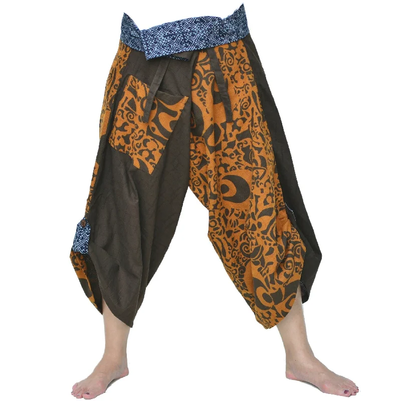 Men's pants with fresh cut-Samurai Pants Yoga Pants Ninja Pants Men Women Unique Pants Brown