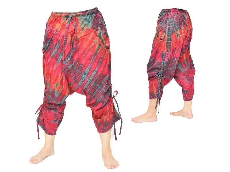 Men's pants with loud prints-Tie Dye Goa Hippie Pants 3/4 length Men Women