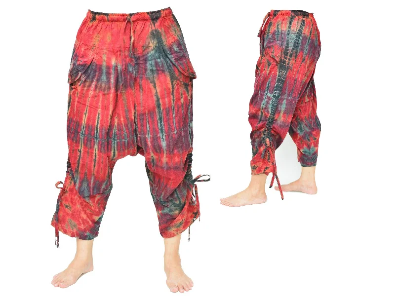 Men's pants with cool mesh-Tie Dye Goa Hippie Pants 3/4 length Men Women