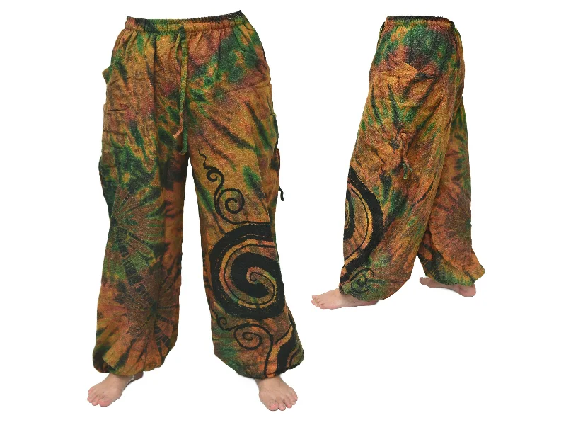 Men's pants recycled material-Tie Dye Harem Pants Yoga Pants Men Women adjustable length