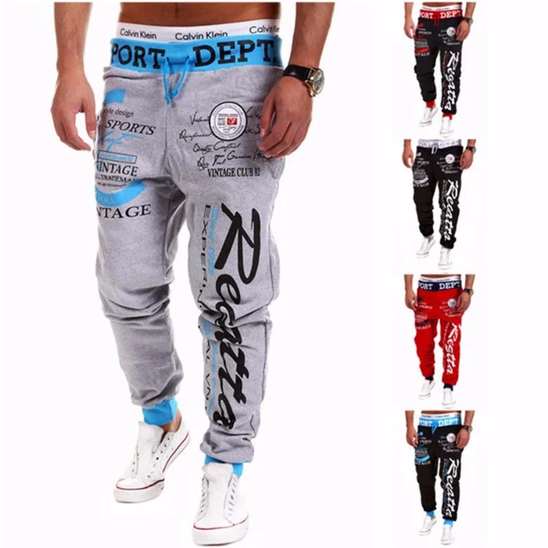 Men's pants for wiry frames-Baggy Mens Letter Printing Jogger