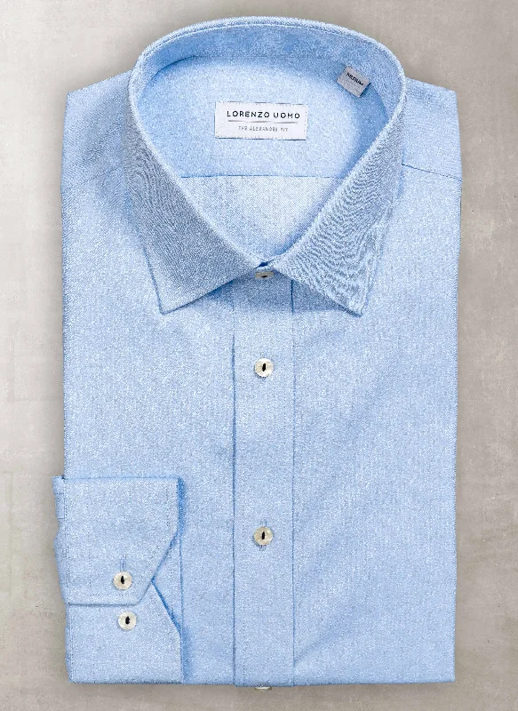 Men's lightweight-knit shirts-Alexander "Wave Jacquard Weave" Shirt in Washed Blue