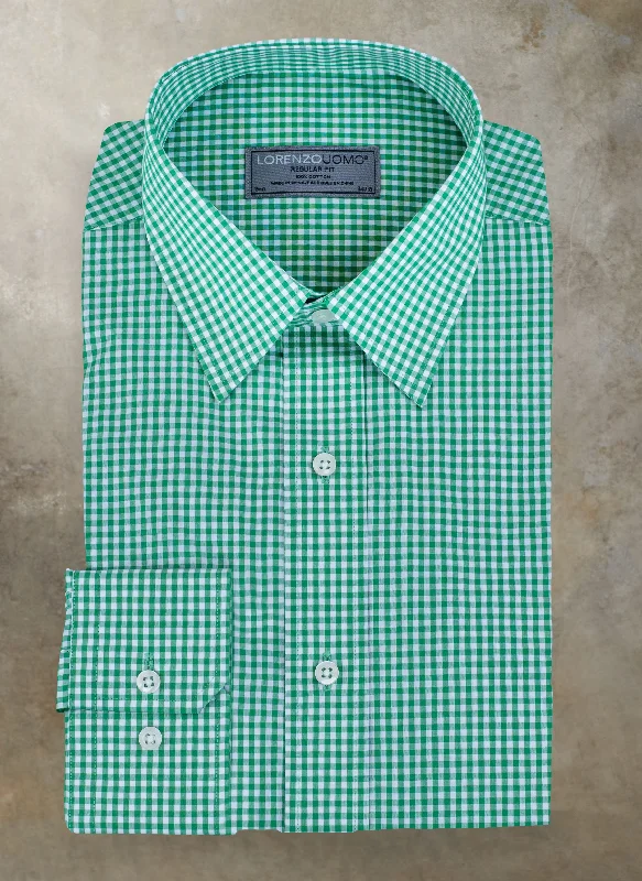 Men's open-weave shirts-William Fullest Fit Shirt in Green and White Mini Gingham