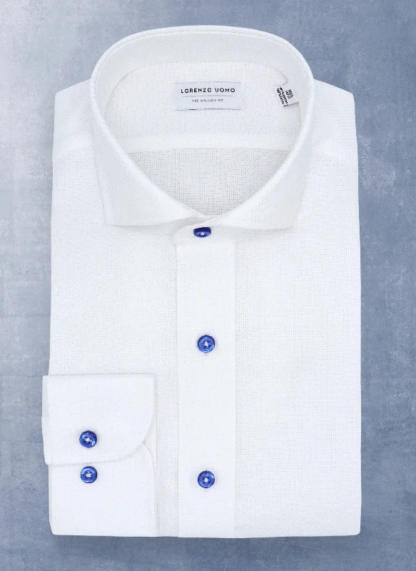 Men's expedition shirts-William in White Solid Textured with Contrast Navy Buttons Shirt