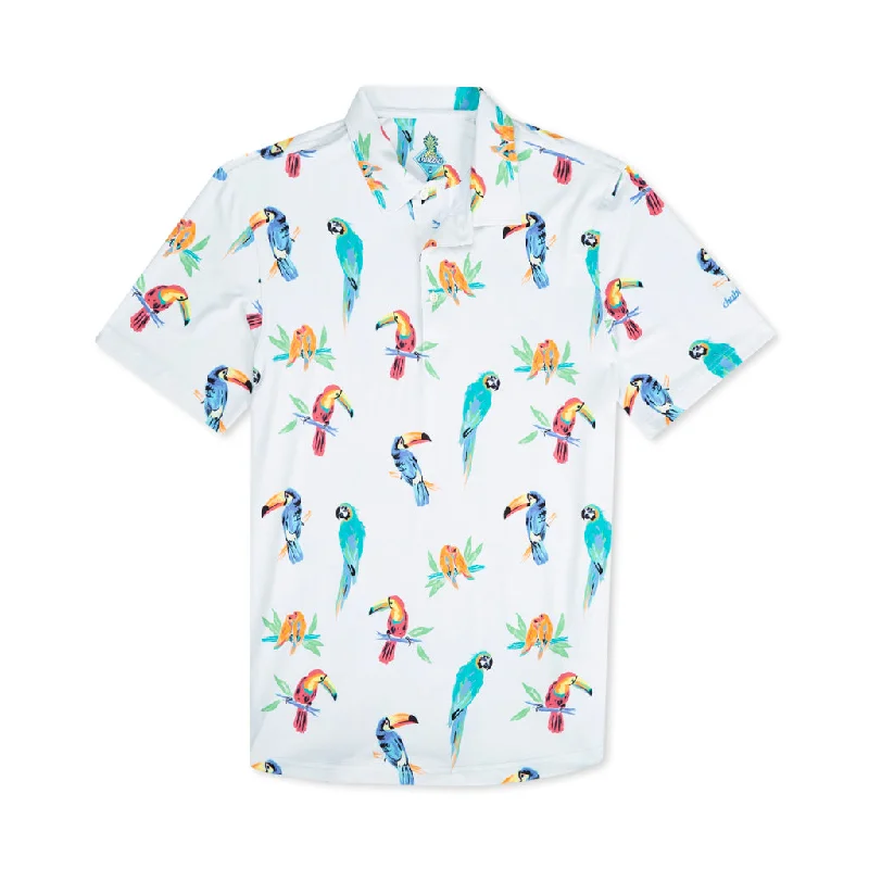 men’s long-lasting short sleeve t-shirts -Chubbies The Birds Of Polodise Performance Polo Shirt - Optic White - Pattern Base (Includes Plaids)