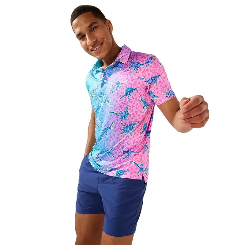 men’s casual short sleeve tees with patterns -Chubbies The Dino Delight Performance Polo Shirt - Turquoise/Aqua