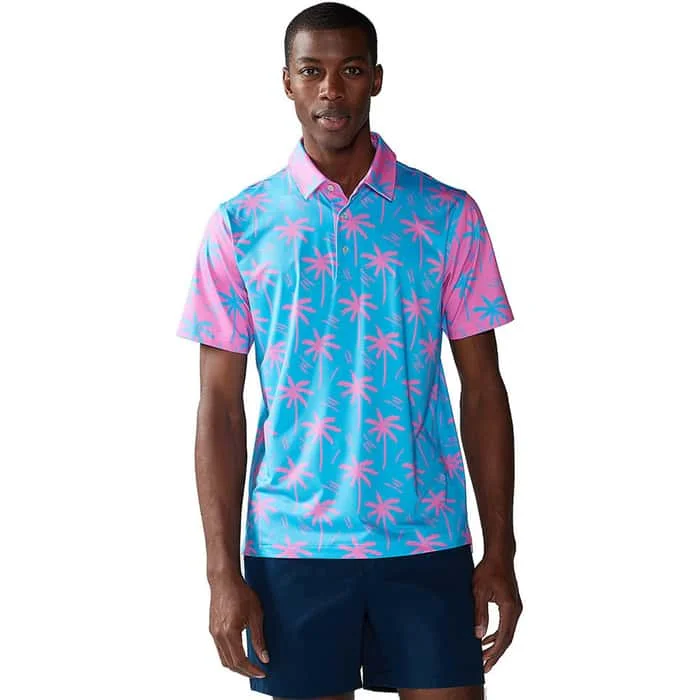 men’s printed short sleeve shirts for work -Chubbies The Electric Slide Performance Polo Shirt - Bright Blue