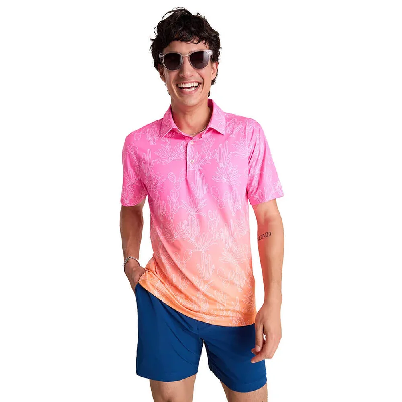 men’s trendy short sleeve shirts with patterns -Chubbies The Sunset Succulent Performance Polo Shirt - Bright Pink