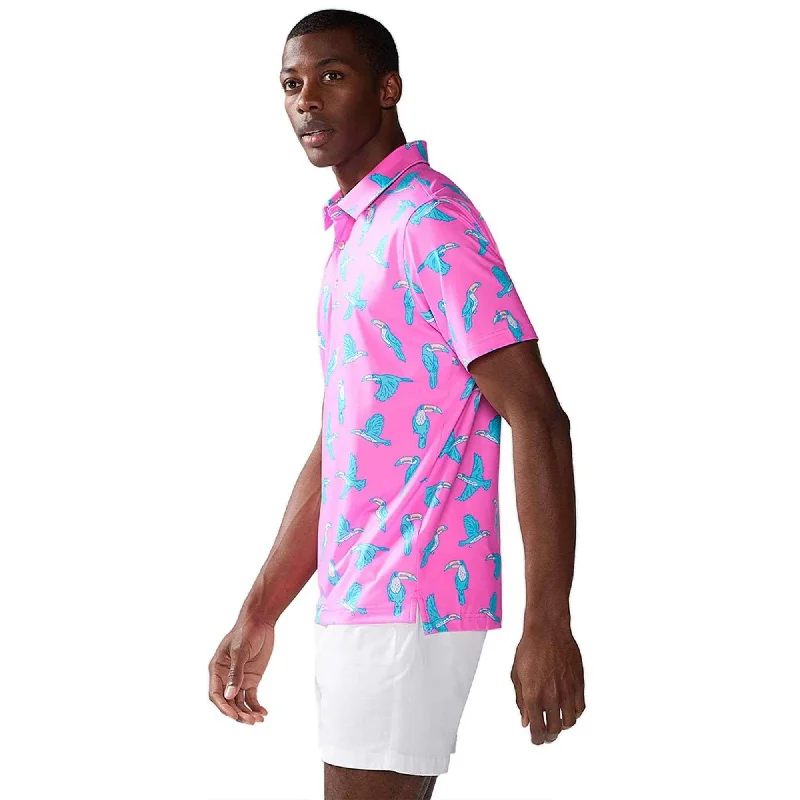 short sleeve t-shirts for hot summer days -Chubbies The Toucan Do It Performance Polo Shirt - Bright Pink