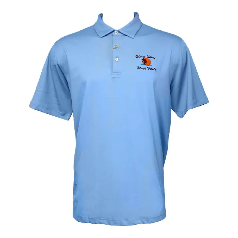 fashionable and relaxed short sleeve shirts -Peter Millar Marco Island Sunshine Solid Performance Jersey Sean Self Collar Polo Shirt - Cottage Blue