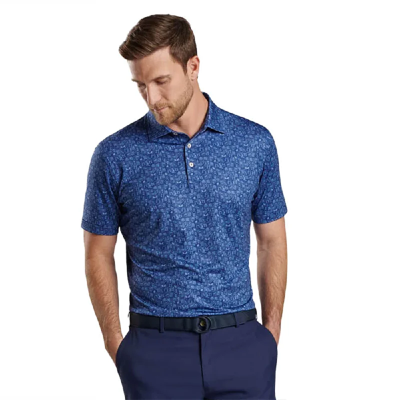 affordable short sleeve shirts for hot weather -Peter Millar Carolina Shag Performance Jersey Polo Shirt - Sport Navy