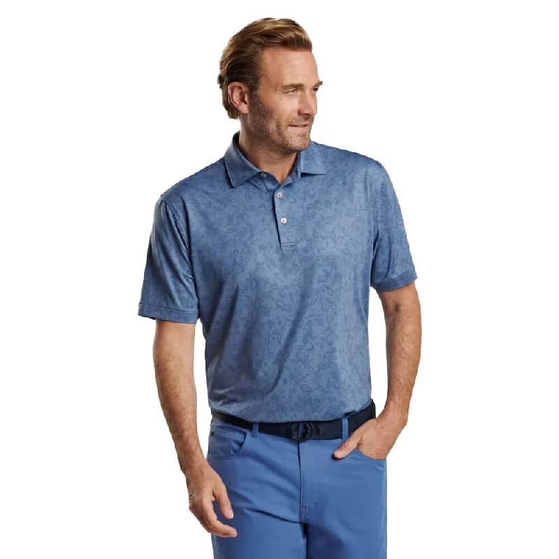 stylish printed short sleeve shirts for men -Peter Millar Carrow Botanical Performance Jersey Polo Shirt - Astral Blue