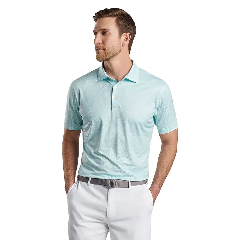 affordable short sleeve shirts for summer travel -Peter Millar Circle Geo Performance Jersey Polo Shirt - Seaglass