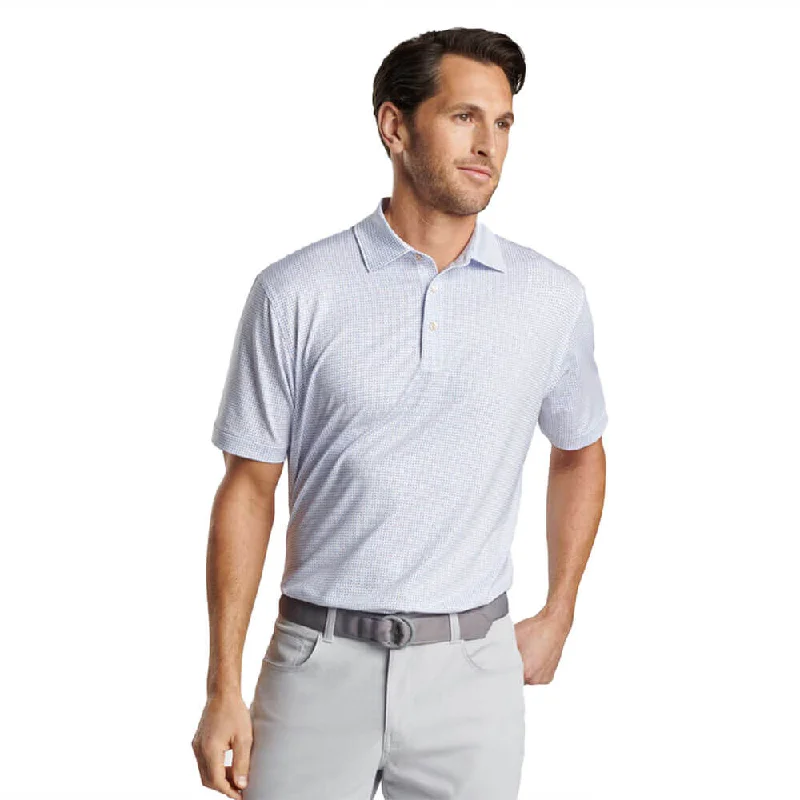 trendy and stylish short sleeve shirts for men -Peter Millar Daybreak Performance Jersey Polo Shirt - White / Liberty Blue