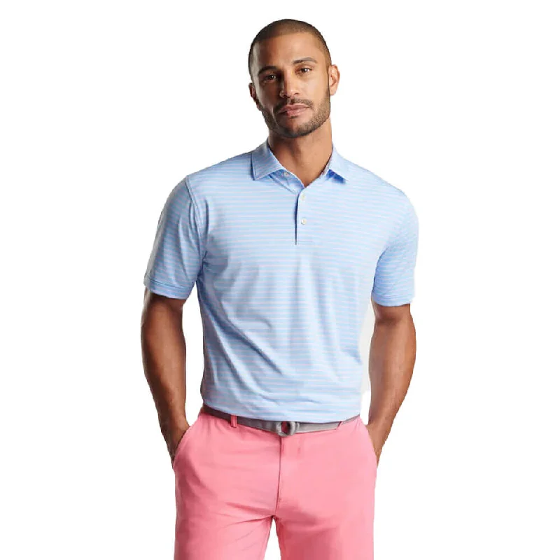 cool short sleeve polo shirts for men -Peter Millar Drum Performance Jersey Polo Shirt - Cottage Blue