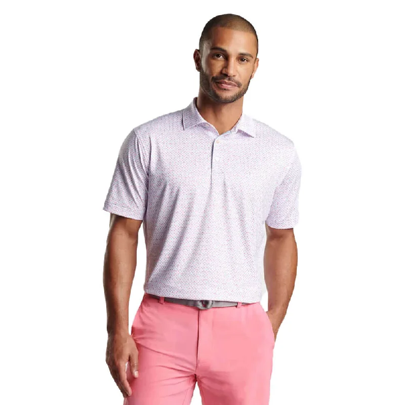 men’s slim-fit short sleeve shirts for casual wear -Peter Millar The Bees Knees Performance Jersey Polo Shirt - White/Hula Pink