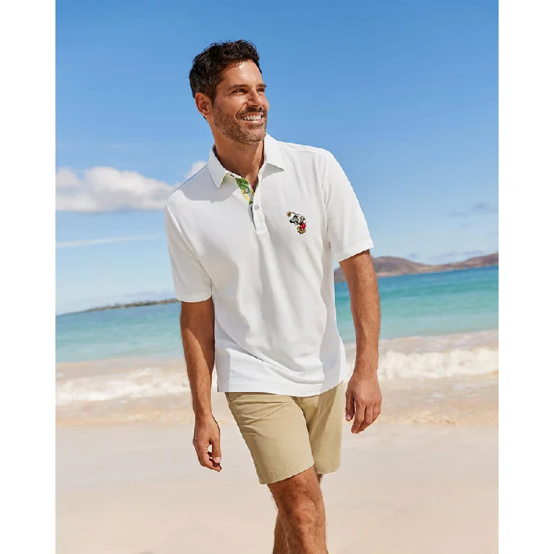 comfortable short sleeve t-shirts for weekend trips -Tommy Bahama Big & Tall Islandzone Disney Postcard To Paradise Five Polo Shirt - Bright White